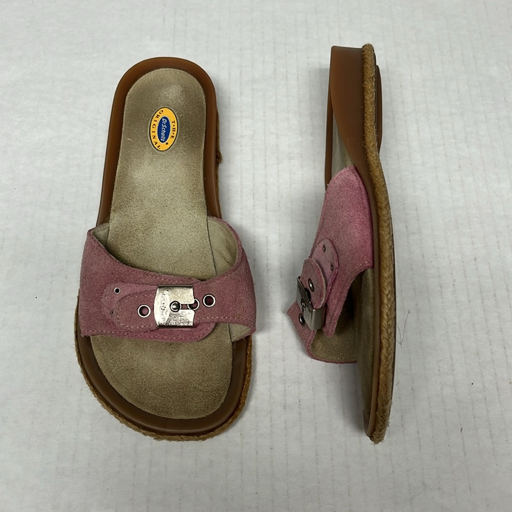 Heaven Dr. Scholl’s Pink Suede buckle Espadrille Slides Vintage Y2K Sandals sz 6 - Picture 3 of 12